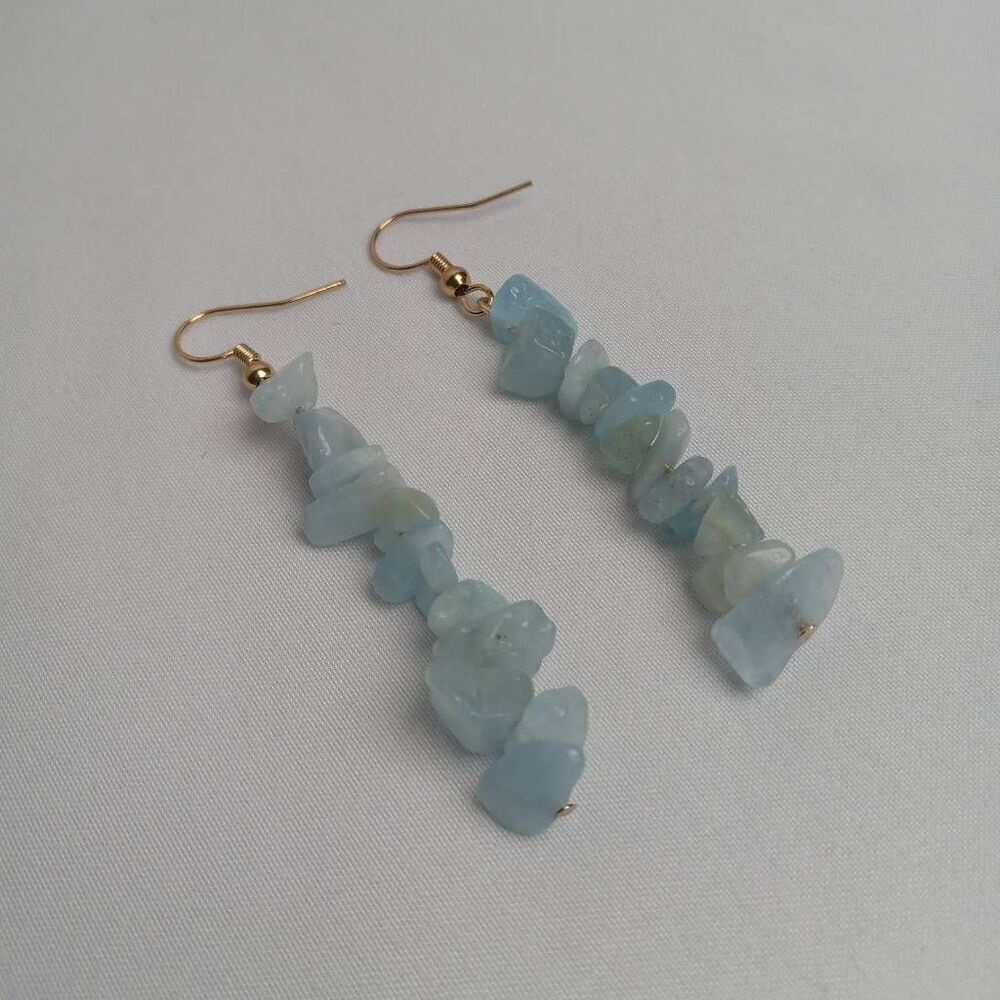 Aquamarine stone chip earrings boho bohemian western hippie lagenlook bohochic - Picture 2 of 3